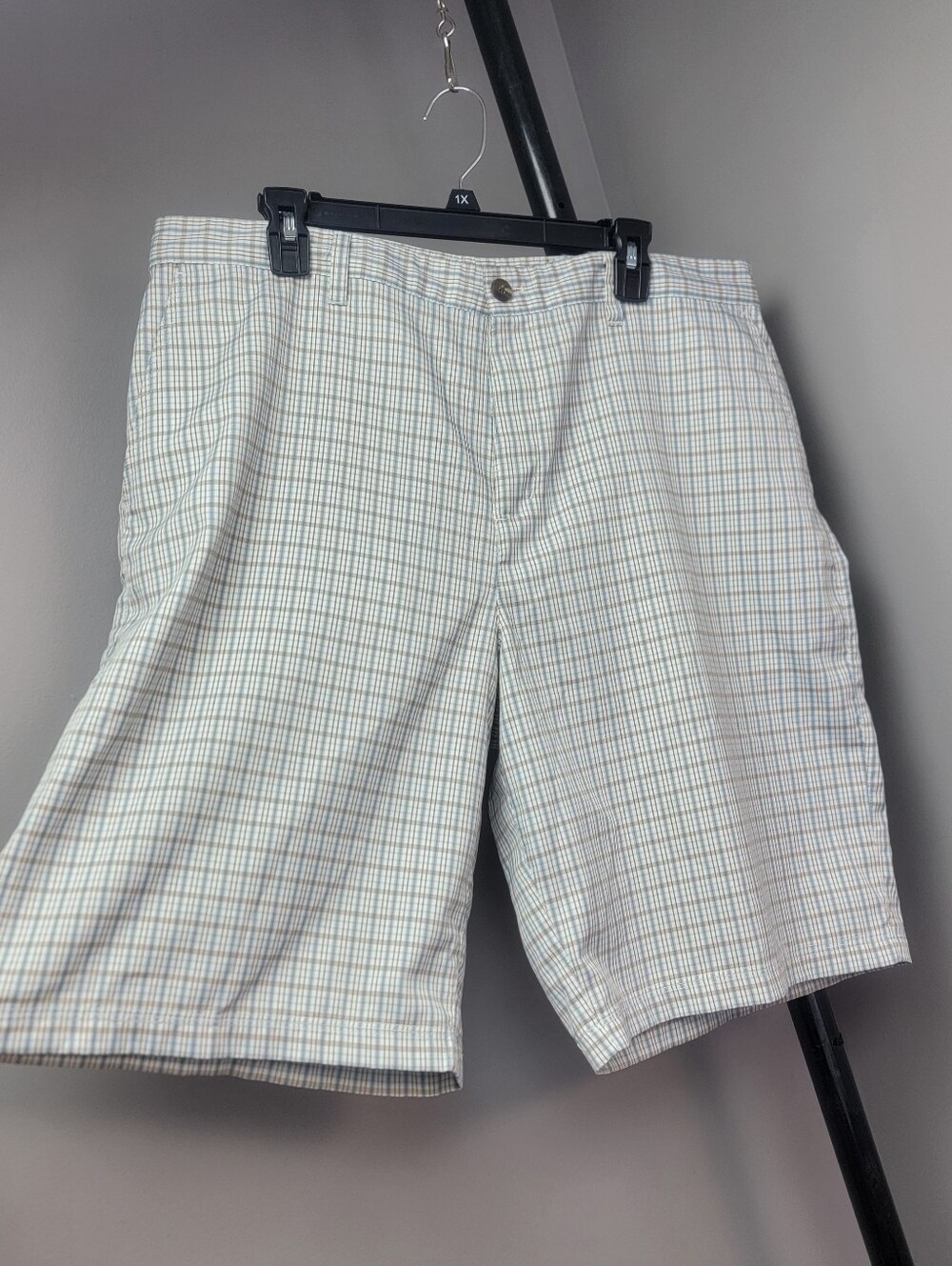 Adidas Men White Beige Blue Plaid Blizzard Golf Active Sport Light Texture Sz 38